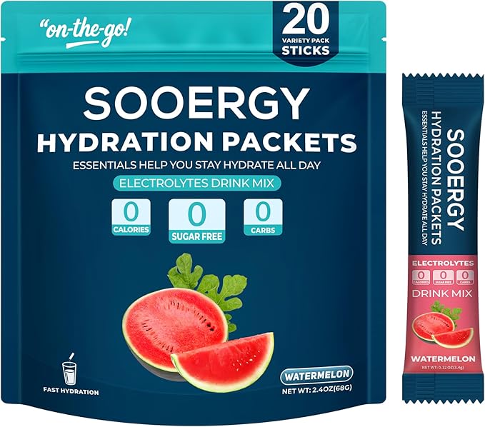 Electrolytes Powder Packets Sugar Free Hydration Packets, Liquid Daily IV Electrolyte Drink Mixex for Rehydration with Electrolytes, Vitamins, 0 Calorie, Watermelon Flavor, 20 Sticks