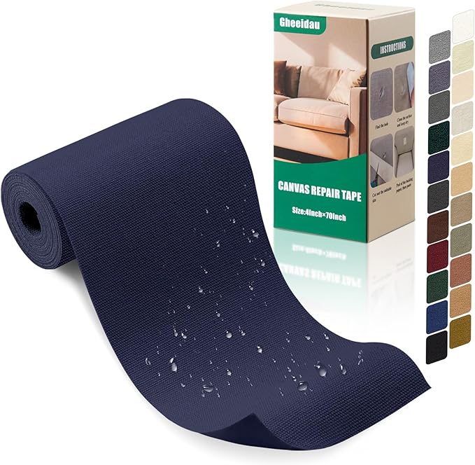 Gheeidau Canvas Repair Tape 4×70 Inch Waterproof Self-Adhesive Fabric Repair Patch for Repairing Boat Covers,Tents,Patio Umbrellas,Car Seats,Luggage,Sofas.(Navy Blue)