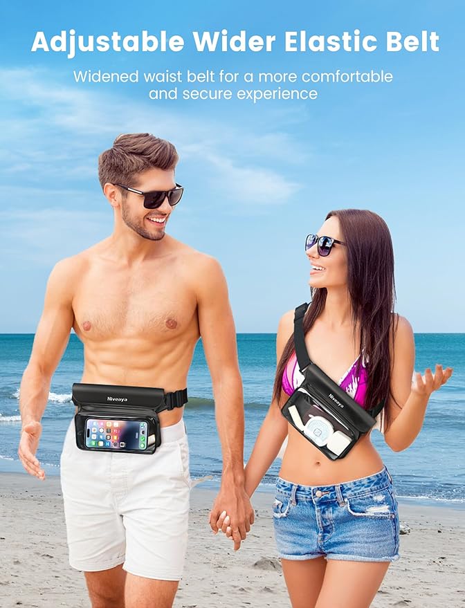 Niveaya IPX8 Waterproof Fanny Pack for Men Women, Large Capacity Touch Screen Dry Bag for Kayaking, Paddle Boarding, Waterpark & Swimming Essentials, Adjustable Waist Strap Pouch for Cell Phone