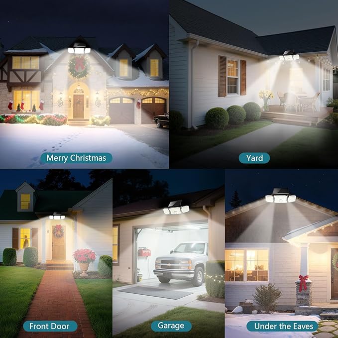 Solar Lights Outdoor Waterproof- 2800LM 200LED Solar Motion Sensor Lights, 3 Heads & 3 Modes Flood Lights, 270° Wide Angle Solar Powered Security Lights for Yard, Garage(3 Pack)