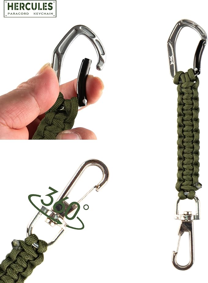 HERCULES Paracord Keychain Set – 2 Pack Lanyard Rope with Aluminum Clip, Durable Paracord Wrist Strap for Outdoor Activities, Army Green