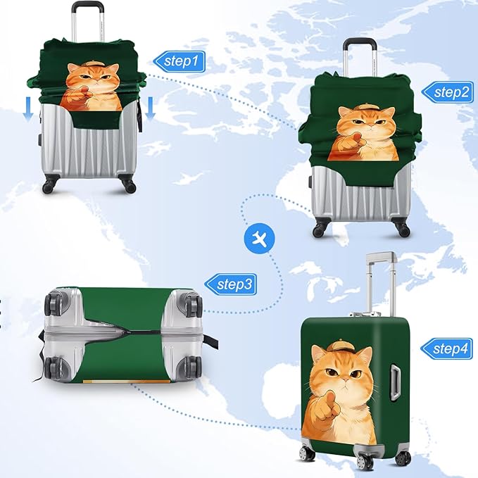 ANNA QUEEN Funny Cat Luggage Cover,Cute Cartoon Stretchable Suitcase Protector Sleeve,Fit for 28-30 Inch Checked Baggage,Water Resistant Durable Luggage Protector