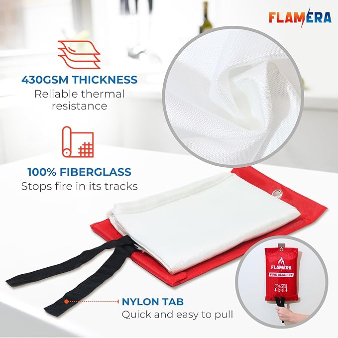 Emergency Fire Blanket for Home and Kitchen (4-Pack) Fireproof and Fire Suppression Blanket | 40"x40" Fiberglass Fire Blankets for Home Safety, Camping, and Office - Fire Retardant Blankets for Fires