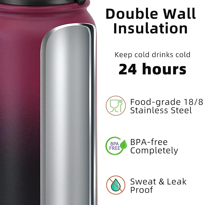 Fanhaw 20 oz Insulated Stainless Steel Water Bottle with Straw Lid, Leakproof & Anti-Dust Sports Bottle for Kids, Women & Men (Red Black)