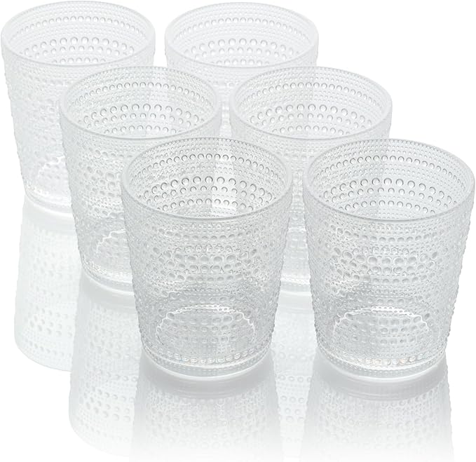 Santa Fe Clear Set of 6 Premium Acrylic DOF Glasses 16 oz – Unbreakable Drinkware with Textured Bubble Design, Dishwasher Safe Tumblers for Indoor & Outdoor Use