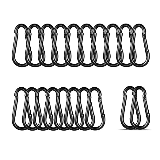 Black Carabiner, Heavy Duty Galvanized Steel Spring Snap Hook Carabiner Clips with 220LBS Holding Capacity, Ideal for Outdoor, Hammock, Swing and Travel (20PCS M5 2Inch)