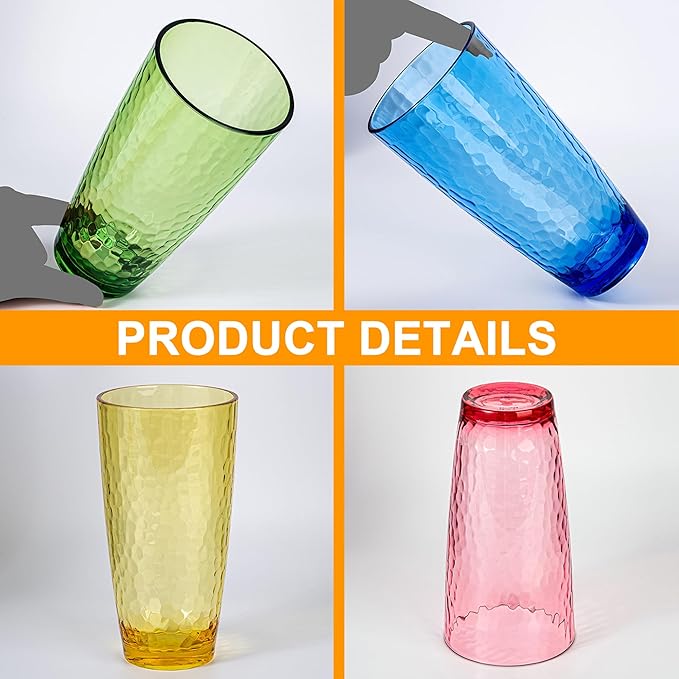 KOXIN-KARLU Hammered 26-ounce Plastic Tumbler Acrylic Glasses Drinking Cups, set of 8 Multicolor