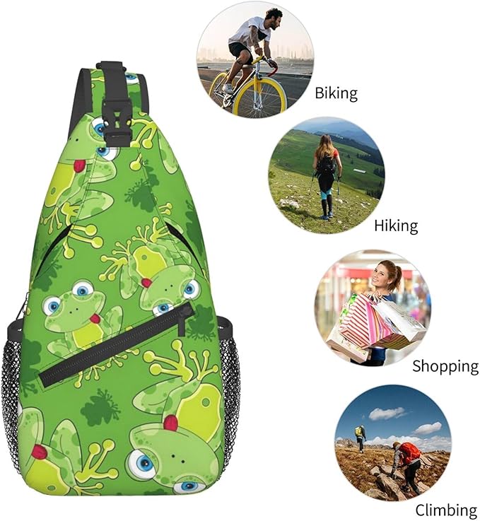 Cute Frog Sling Bag For Women & Men - Fashion Cartoon Frogs Backpack, Crossbody & Shoulder Bag - Travel & Hiking Daypack