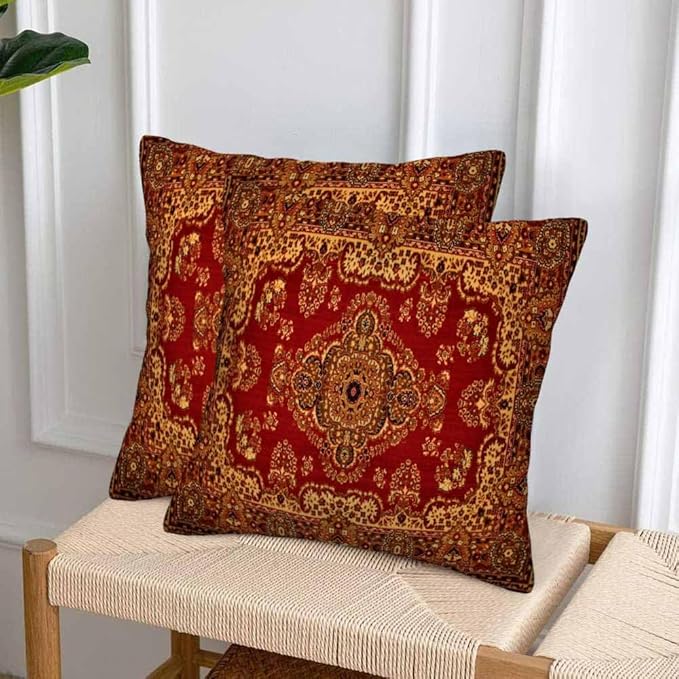 Red Oriental Persias Couch Pillow Covers 18 X 18 Boho Set of 2 Pillowcases Square Velvet Outdoor Cushion Pillow Cases Decorative for Home Bed Sofa Couch Hotel