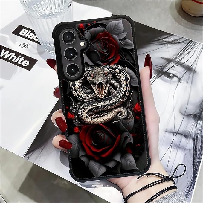 for Samsung Galaxy S23 FE Case, Entwined Rose Snake Pattern Graphic Design Girl Boy Soft Silicone Hard Acrylic Shock Protection for Samsung Galaxy S23 FE