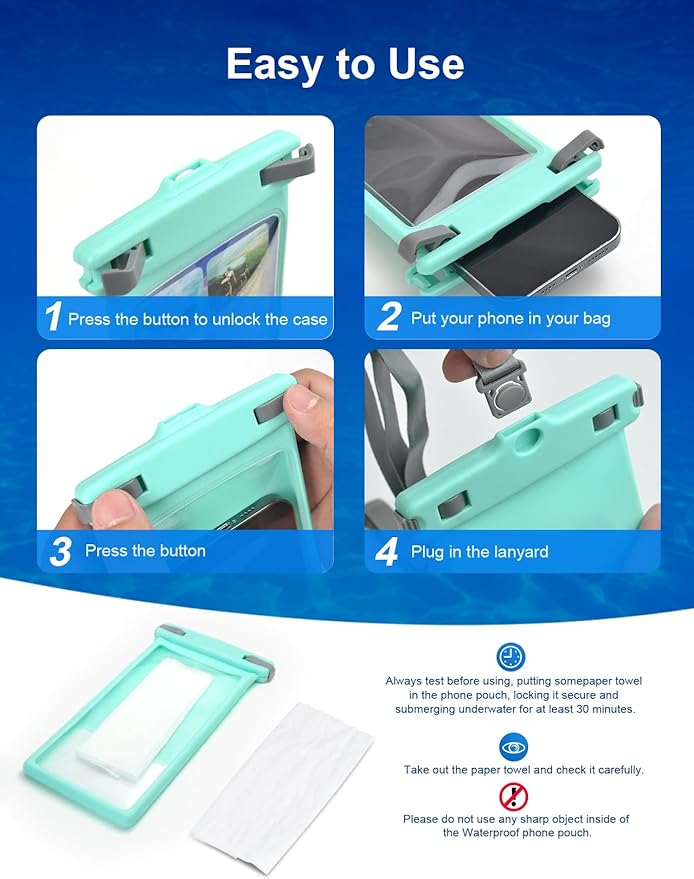 wellhouse Waterproof Phone Pouch, Waterproof Phone Case for iPhone 17 16 15 14 13 Pro Max XS Samsung, IPX8 3D Cellphone Dry Bag Beach Essentials (1 Pack - Crystal Green8.0, 8 inch)