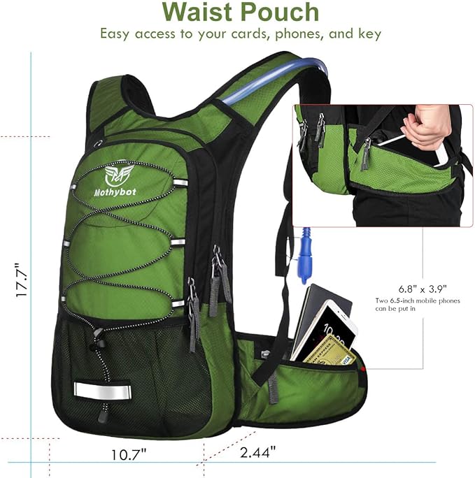 Mothybot Hydration Pack, Insulated Hydration Backpack with 2L BPA Free Water Bladder and Storage, Hiking Backpack for Men, Women, Kids for Running, Cycling, Camping - Keep Liquid Cool up to 5 Hours
