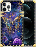 Compatible with iPhone 12 Case, Glistening Golden Butterfly Vibrant Purple Blue Luxury Golden Decoration for Girl Women Soft TPU Shockproof Protective Hard PC Back
