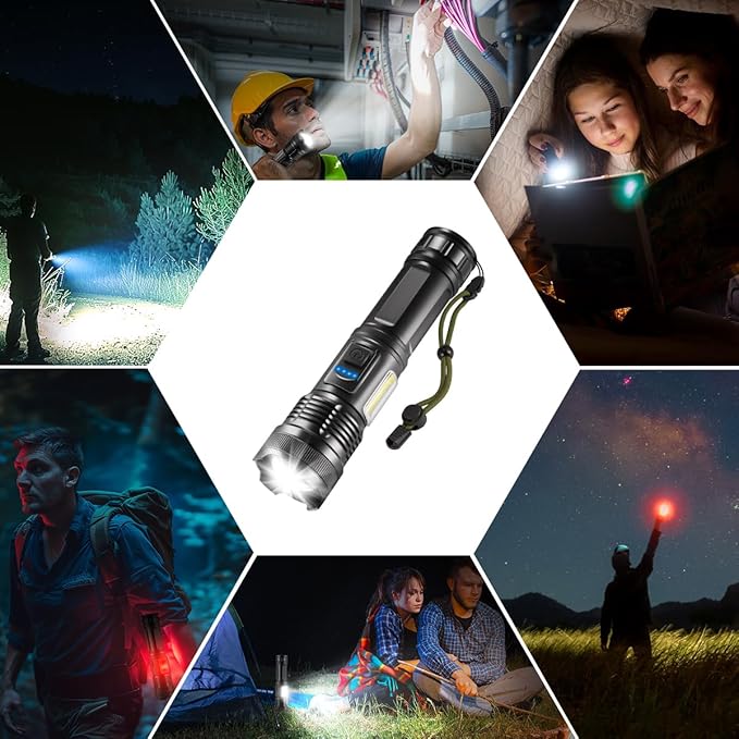 IkeeRuic 7Mode Flashlights High Lumens Rechargeable, 3Pack Tactical Flashlight High Powered, LED Flashlight Rechargeable, Super Bright Flashlight Adjustable, Flash Light for Emergency Home