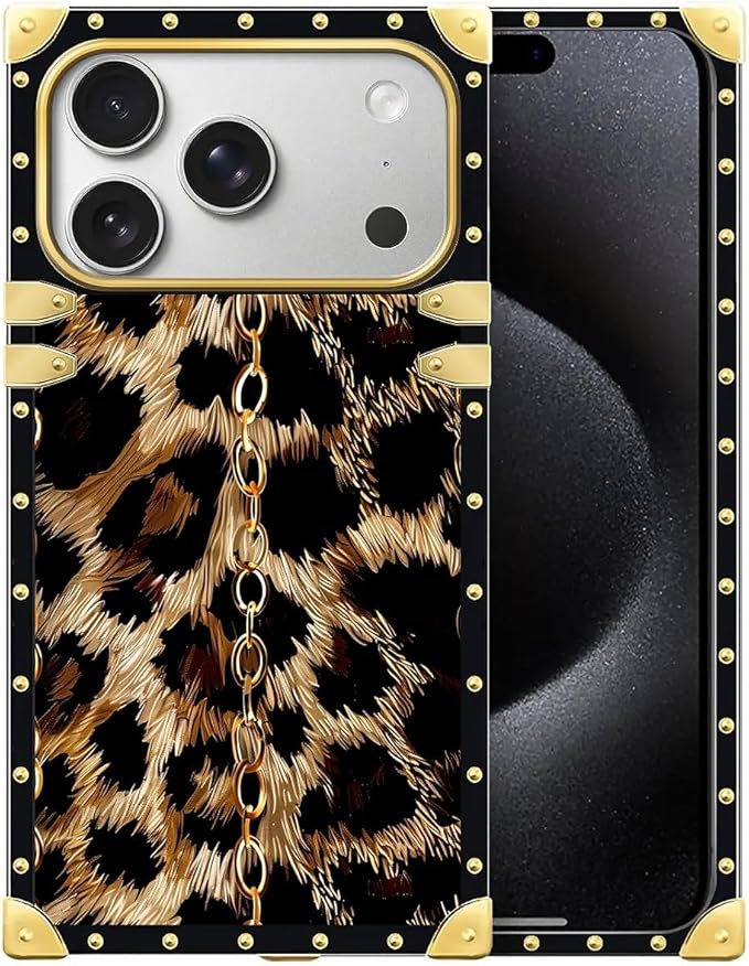for iPhone 17 Pro Max Case Luxury Golden Decoration for Girl Women Soft TPU Shockproof Protective Hard PC Back for iPhone 17 Pro Max Crazy Pattern Seamless Gold Chain Leopard
