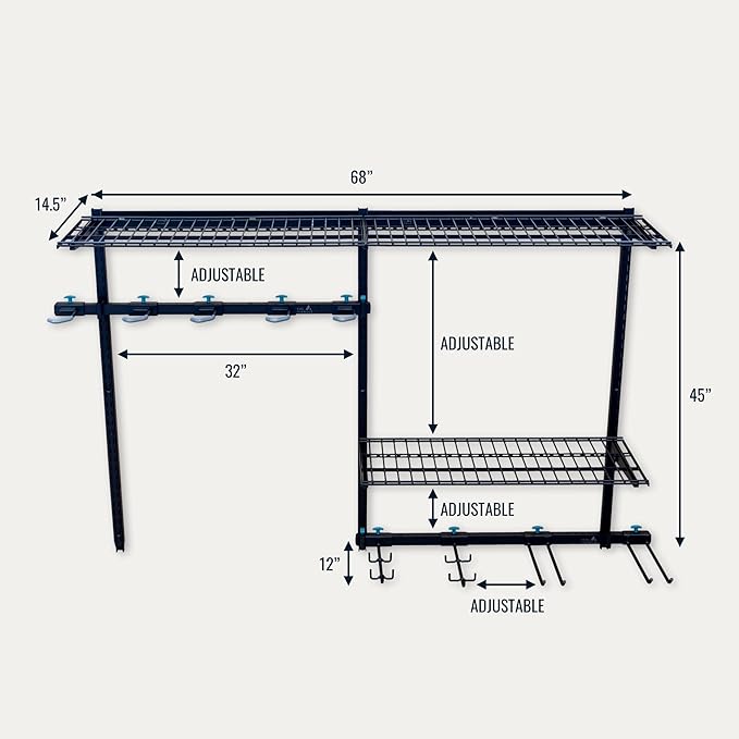 StoreYourBoard G-Bike Pro Garage Storage System, Adjustable 5 Bike Rack With Shelves, Vertical Wall Organizer, Bicycle Hanging Hooks, Holds 500 Lbs