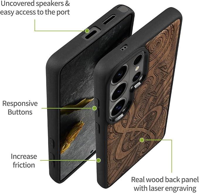 Carveit Magnetic Wooden Case for Samsung Galaxy S26 Ultra Case 2026, TPU Shockproof Cover & Wood Artisan Engraved, Compatible with MagSafe Wireless Chargers (Zen Doodle Treble Clef) Walnut
