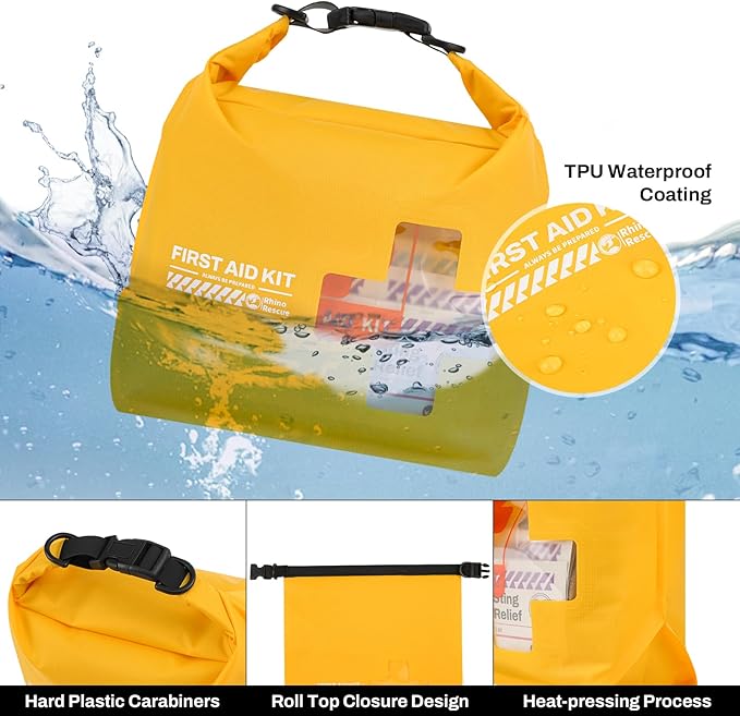 RHINO RESCUE Waterproof Boat First Aid Kit, Lightweight Boat Accessories Dry Bag, Emergency Marine Survival Supplies for Outdoor Kayak, Fishing, Floating, Swimming, Beach & Camping (Red)