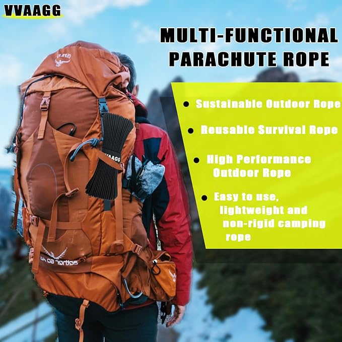 VVAAGG 1000 Black Paracord Rope, 50ft 12 Strand Parachute Cord for Crafting, DIY Projects, Survival Bracelets, Camping, Tent, Clothsline, Outdoor Hiking, Fishing (Black, 50FT)