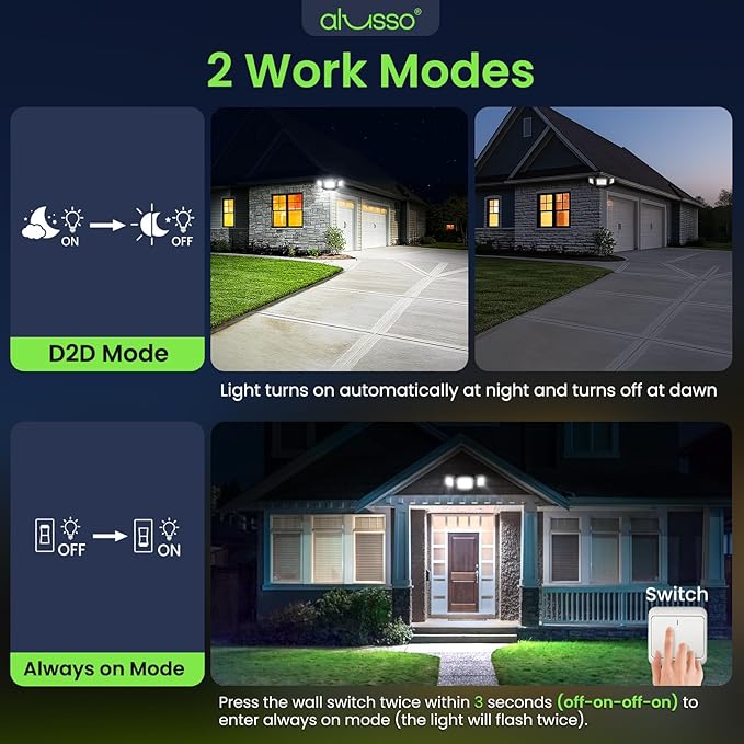 ALUSSO Dusk to Dawn Outdoor Lighting,120V 40W 4000LM Dusk Till Dawn Outdoor Light, 3000K/4000K/6000K 3CCT IP65 3 Heads Security Lights Dusk to Dawn for House Garage Yard Walkway,1 Pack,Black