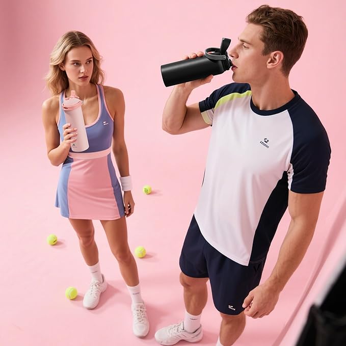 POWCAN 18 oz Insulated Water Bottle: 2-in-1 Push-Button Spout & Quick-Flip Straw, Leakproof, Cold 24Hrs, Fits Car Cup Holder, Stainless Steel Water Bottle for Sports, Travel, School (Very Black)