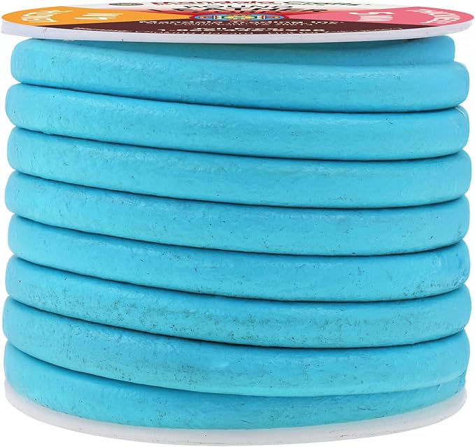 Mandala Crafts Round Genuine Turquoise Leather Cord for Jewelry Making – 5mm Cowhide Leather Rope String Lace for Kumihimo – 4.4 Yards Cowhide Craft Cording Spool