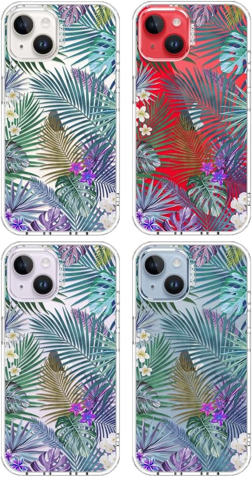 MOSNOVO for iPhone 13/14 Case | Military Grade 6.6ft Drop Tested | Clear with Tropical Rainforests Design