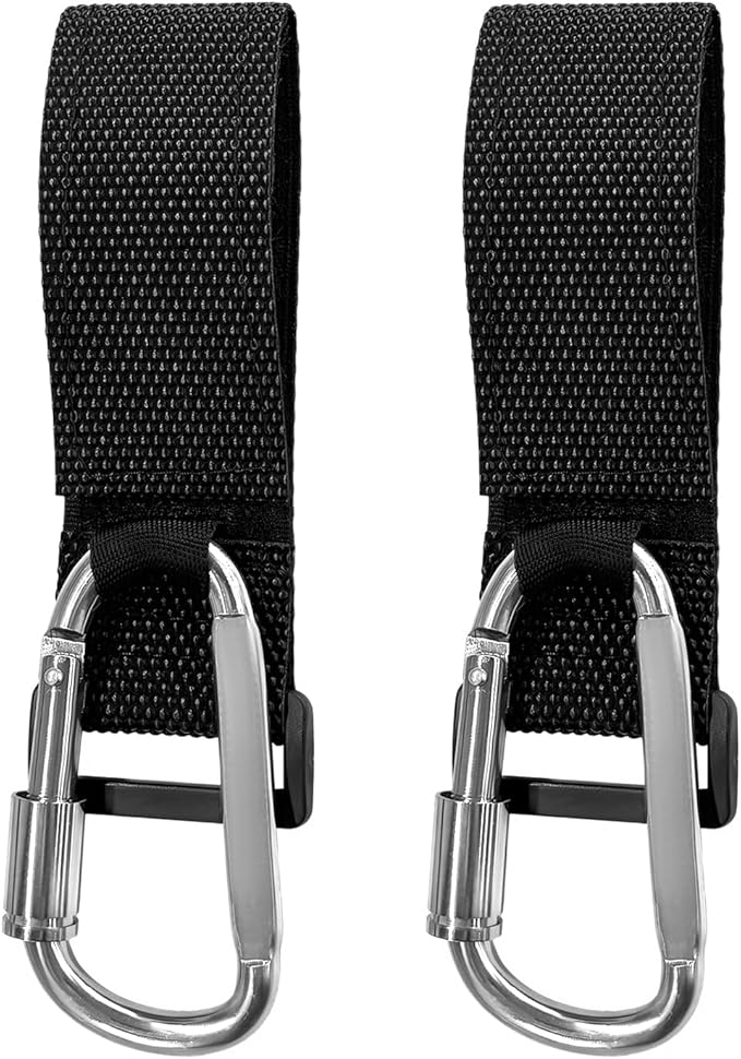 2 PCS UTV Hook for Hanging Headsets, Aluminum Alloy Stroller Carabiner Clips with Adjustable Strap, Multipurpose Roll Cage Hooks for Motorcycle Dirt Bike Scooter Owners (Silver)