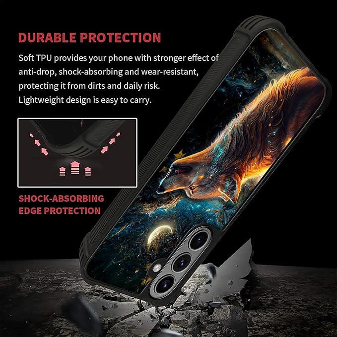for Samsung Galaxy S26 Plus Case,Graphic Design for Girl Boy Soft Silicone Hard Acrylic Shock Protection Designed for Samsung Galaxy S26 Plus Star Cave Hungry Wolf Pattern