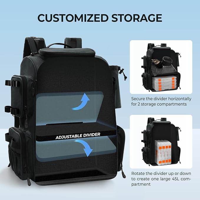 KastKing Bait Boss Fishing Tackle Backpack with Rod Holders-4 Tackle Boxes-Rain Cover,45/43L Large Storage for Fishing Gear