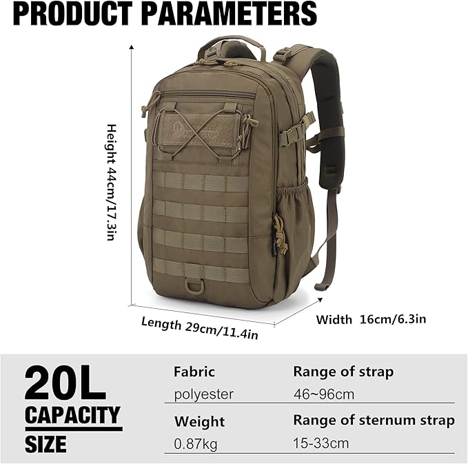 Mardingtop Small Military Tactical Backpack for Men 20L Molle Rucksack EDC Daypack for Hiking,Travel,Camping, Hunting