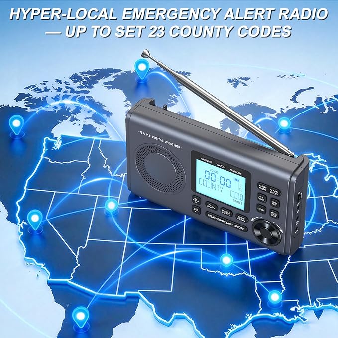 RunningSnail NOAA Weather Alert Radio - S.A.M.E Localized Programming, 23 County Codes & 80+ Emergency Alerts, Battery Backup, Alarm, Selectable Alert Tone, External Antenna, External Warning Light