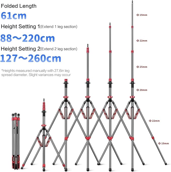 FreeSea Light Stand Aluminum, Adjustable Tripod Stand for Photography, 260cm/102inch Studio Sturdy Tripod for Speedlite Flash Softbox Strobe Light Camera with Carrying Bag