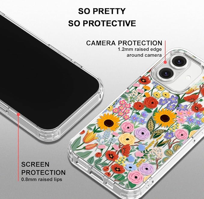 MOSNOVO Case for iPhone 16 Plus, [Buffertech 6.6ft Military-Grade Drop Protection] [Anti Peel Off Tech] Clear TPU Bumper Phone Case Cover Design - Blossom & Bloom