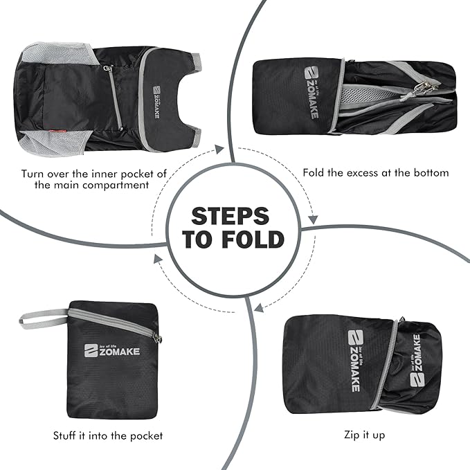 ZOMAKE Lightweight Packable Backpack,Foldable Backpacks Small Daypack for Hiking Water Resistant Day Bag for Travel(14L,Black)