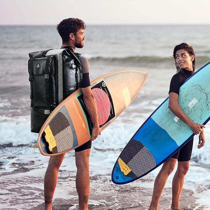 Haimont 100L Waterproof Backpack Large Roll Top Dry Backpacks Marine Dry Bags with Air Valve Travel Surfing Black/Grey