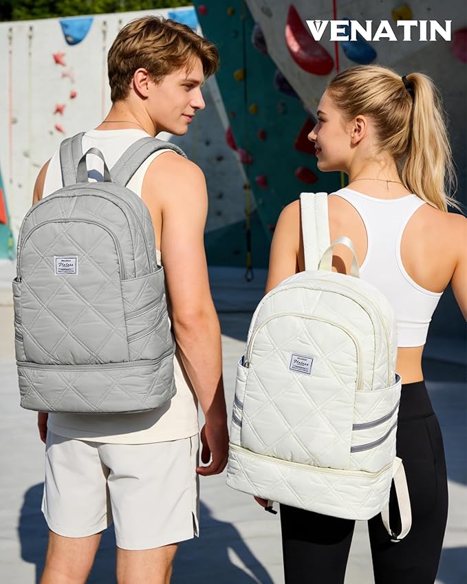Gym Backpack for Women Men, Lightweight Gym Bag with Shoe Compartment, Water Resistant Sports Backpack with Wet Pocket, Large Capacity Cheer Backpacks for Girls, Beige