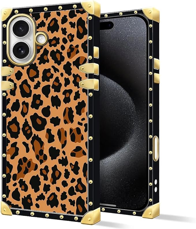 for iPhone 17 Case Luxury Golden Decoration for Girl Women Soft TPU Shockproof Protective Hard PC Back for iPhone 17 Crazy Pattern Brown Leopard Texture