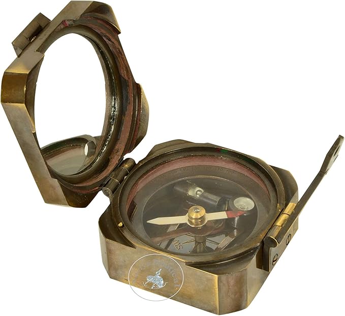 Kelvin & Hughes Natural Sine Brass Pocket Compass – Vintage Mining Compass & Outdoor Navigation Tool