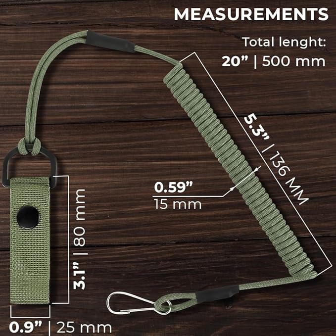 TECEUM Tactical Pistol Lanyard – 3+ Colors – Equipment Accessories for Military, Police, Security & Personal Use – Spring Safety Strap with D-Ring Keeper – Anti-Loss Elastic Coil for Belt or MOLLE