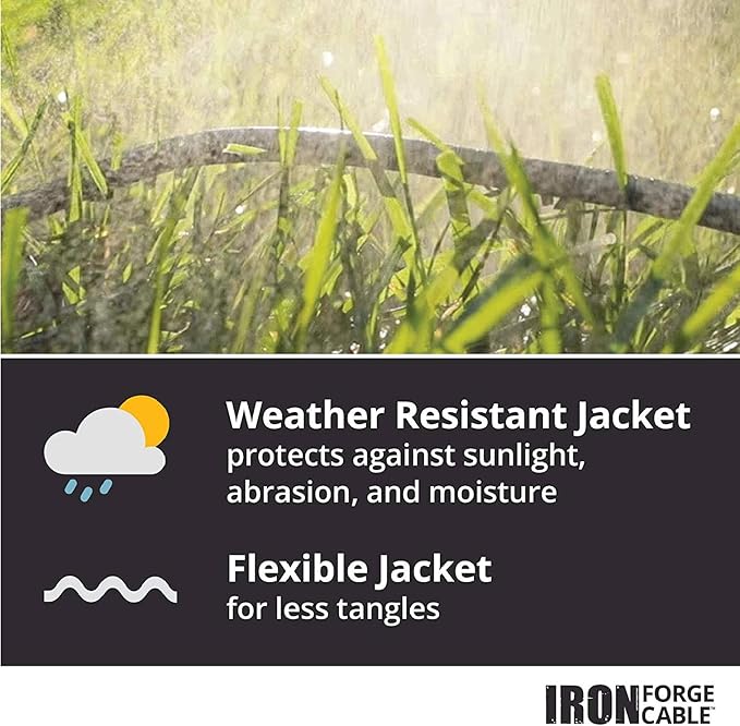 Iron Forge Cable 14 Gauge Outdoor Extension Cord 10 Ft with 3 Power Outlets, SJTOW 14/3 Heavy Duty Black 3 Prong, Oil Resistant & Flame Retardant
