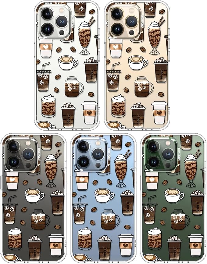 MOSNOVO Case for iPhone 13 Pro, [Buffertech 6.6ft Military-Grade Drop Protection] [Anti Peel Off Tech] Clear TPU Bumper Phone Case Cover Design - Coffee