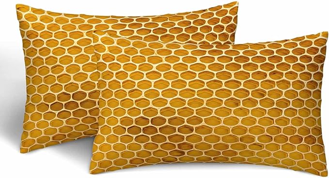 Bee Honeycomb Throw Pillow Covers 12 X 20 Yellow Honey Abstract Set of 2 Pillow Cases Rectangular Velvet Outdoor Pillowcases Decorative for Home Bed Sofa Couch Hotel