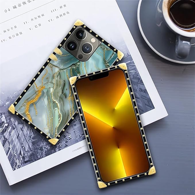 Compatible with iPhone 13 Pro Case, Golden Texture Marble Veining Luxury Golden Decoration for Girl Women Soft TPU Shockproof Protective Hard PC Back for iPhone 13 Pro