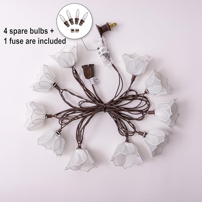 TWINKVILLA Decorative String Lights Plug in with 10 Bulbs, Flower Garland Fairy Lights Connectable Weatherproof Outdoor Indoor for Wedding Garden Pergola Bedroom Porch Floral Home Decor (White)