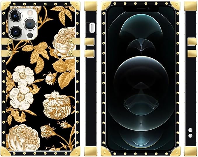 Compatible with iPhone 12 Pro Max Case, Blooming Rose Golden Flower Luxury Golden Decoration for Girl Women Soft TPU Shockproof Protective Hard PC Back for iPhone 12 Pro Max