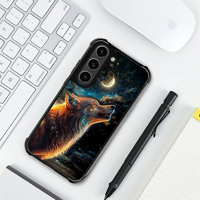 for Samsung Galaxy S23 Case, Star Cave Hungry Wolf Pattern Graphic Design Girl Boy Soft Silicone Hard Acrylic Shock Protection for Samsung Galaxy S23
