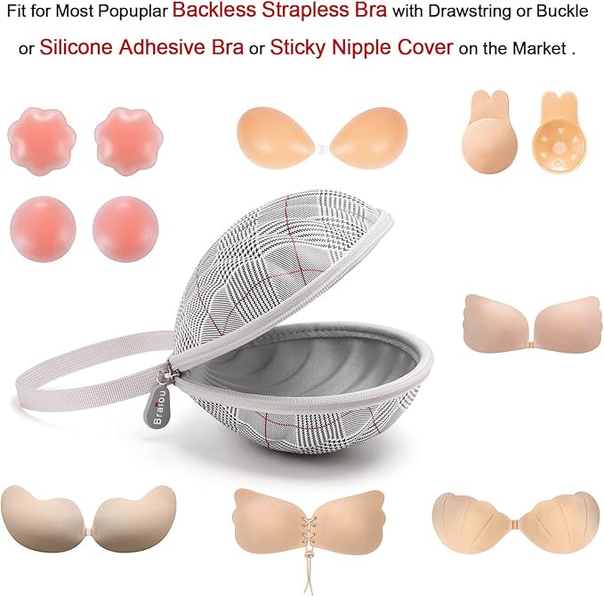 Hard Travel Case for Silicone Bras [A-C Cup] Premium Nubra Organizer Portable Lingerie Underwear Storage Bag (Swallow Gird, Red)