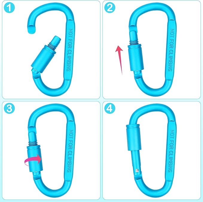 Craebuer 4 Pack Carabiner Clip, 3 inch Aluminum D-Ring Shape Locking Carabiners, Snap Hook Sport Accessories for Outdoor Camping Hiking