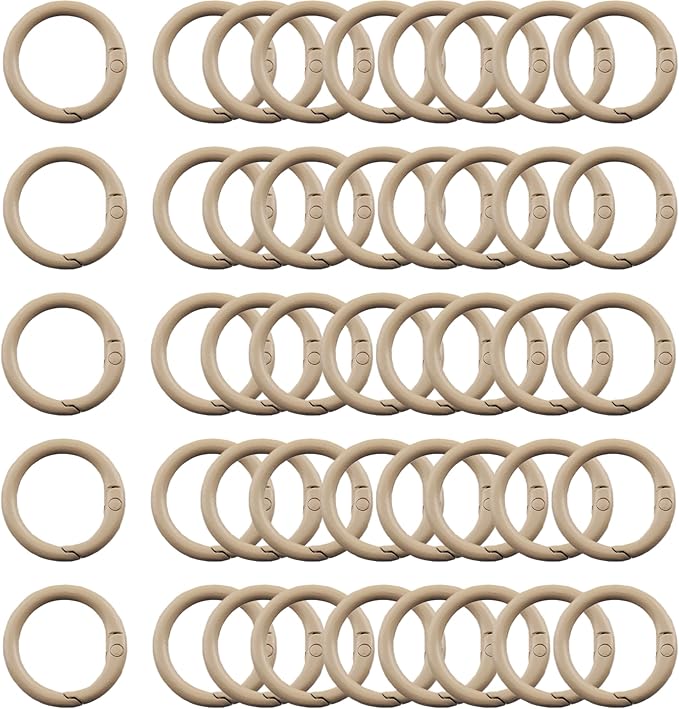 Carabiner Clip 48Pcs Khaki Metal Key Ring Clip Circle Keychain Rings Bulk Spring O Ring Round Cute Carabiner Spring Snap Hook Key Chain Clips for DIY Keychain Bag Charm Handbag Purse Dog
